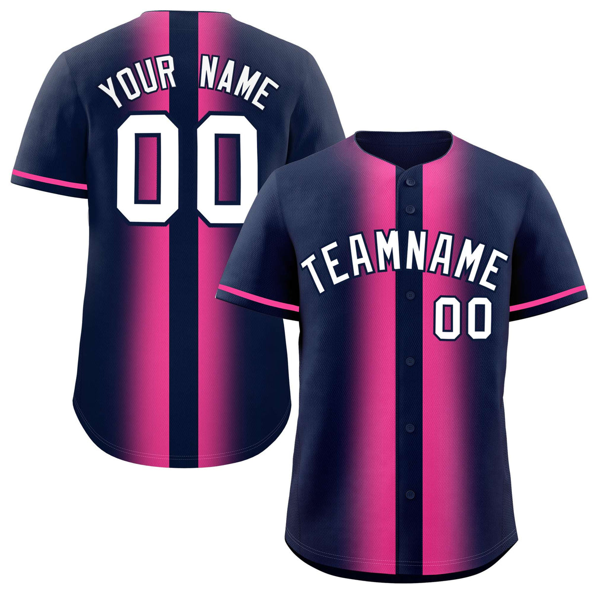 Custom Navy Pink Lapel Gradient Fashion Authentic Baseball Jersey| KXKSHOP