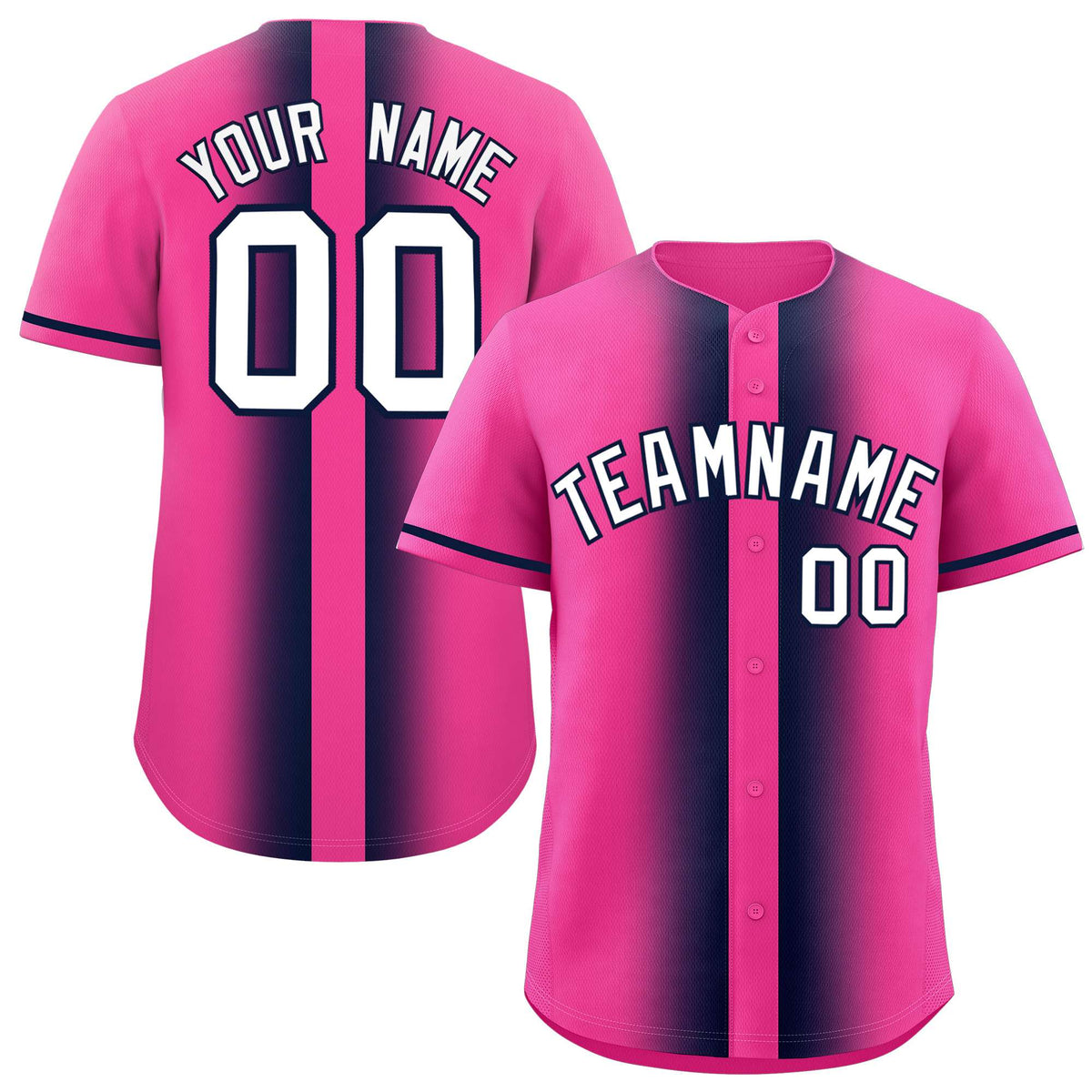 Custom Pink Navy Lapel Gradient Fashion Authentic Baseball Jersey| KXKSHOP