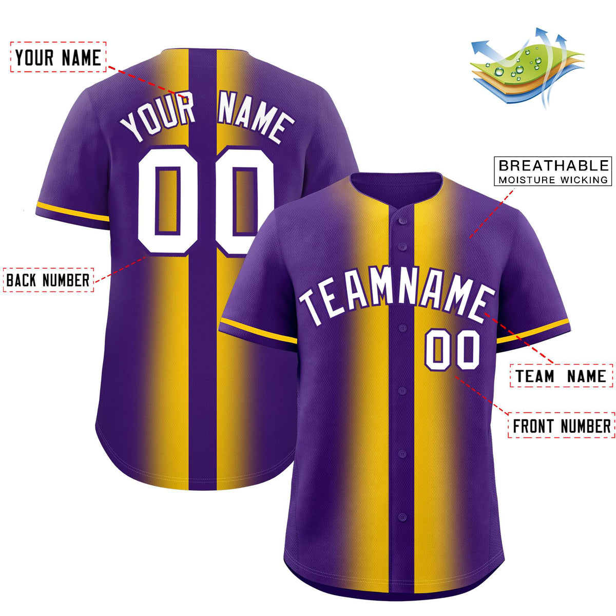Custom Purple Gold Lapel Gradient Fashion Authentic Baseball Jersey| KXKSHOP