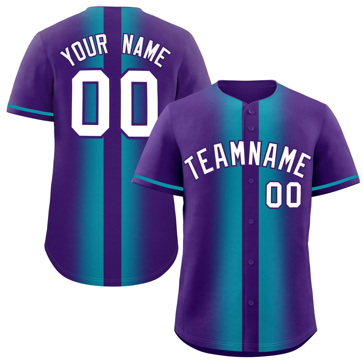 Custom Purple Aqua Lapel Gradient Fashion Authentic Baseball Jersey| KXKSHOP