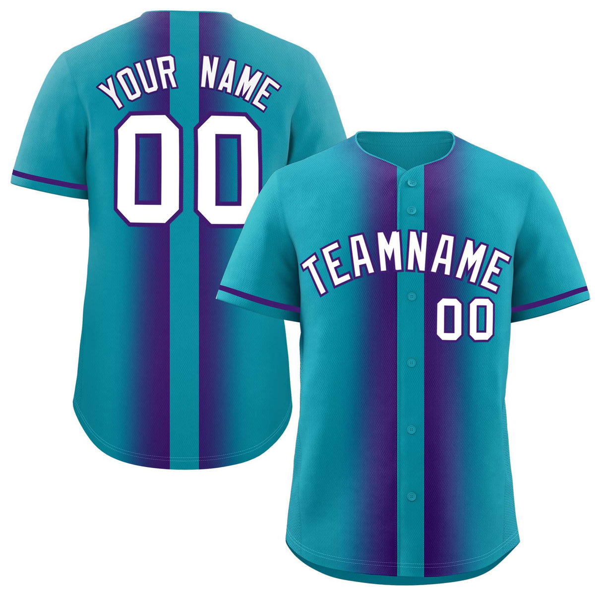 Custom Aqua Purple Lapel Gradient Fashion Authentic Baseball Jersey| KXKSHOP