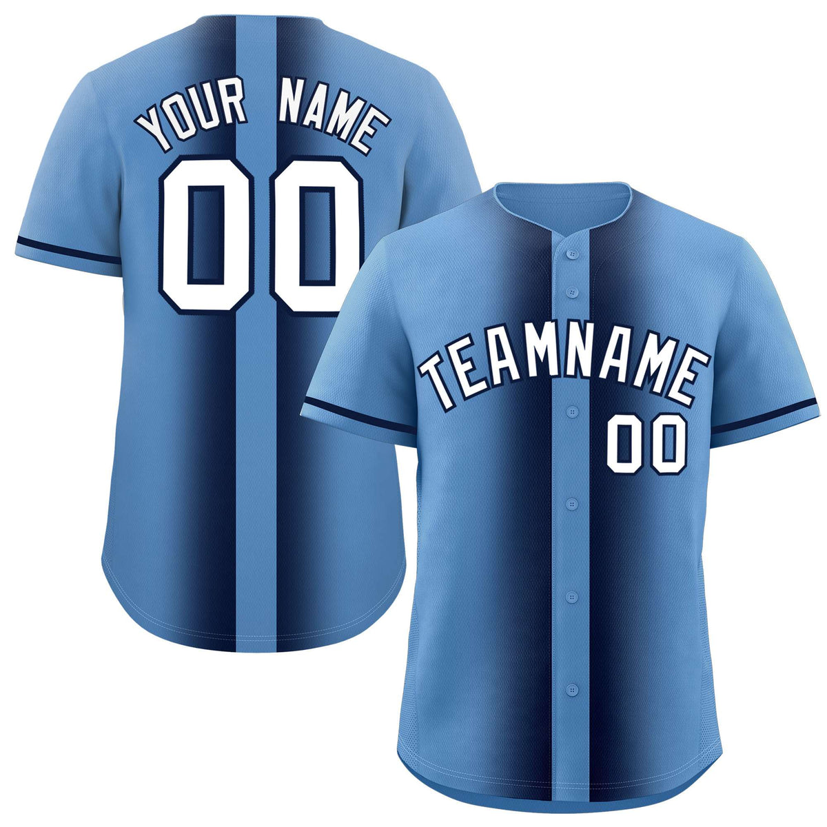 Custom Light Blue Navy Lapel Gradient Fashion Authentic Baseball Jersey| KXKSHOP