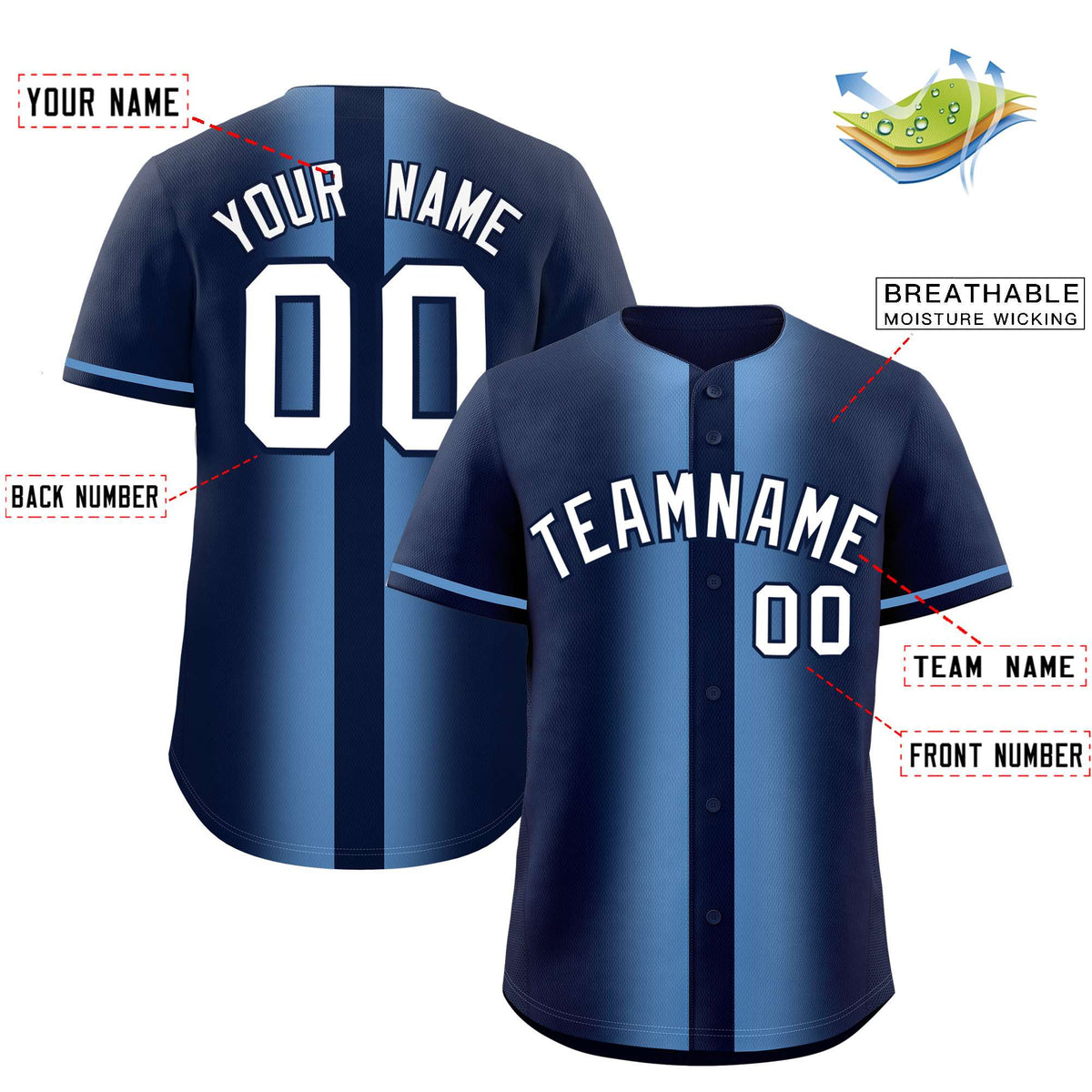 Custom Navy Light Blue Lapel Gradient Fashion Authentic Baseball Jersey| KXKSHOP