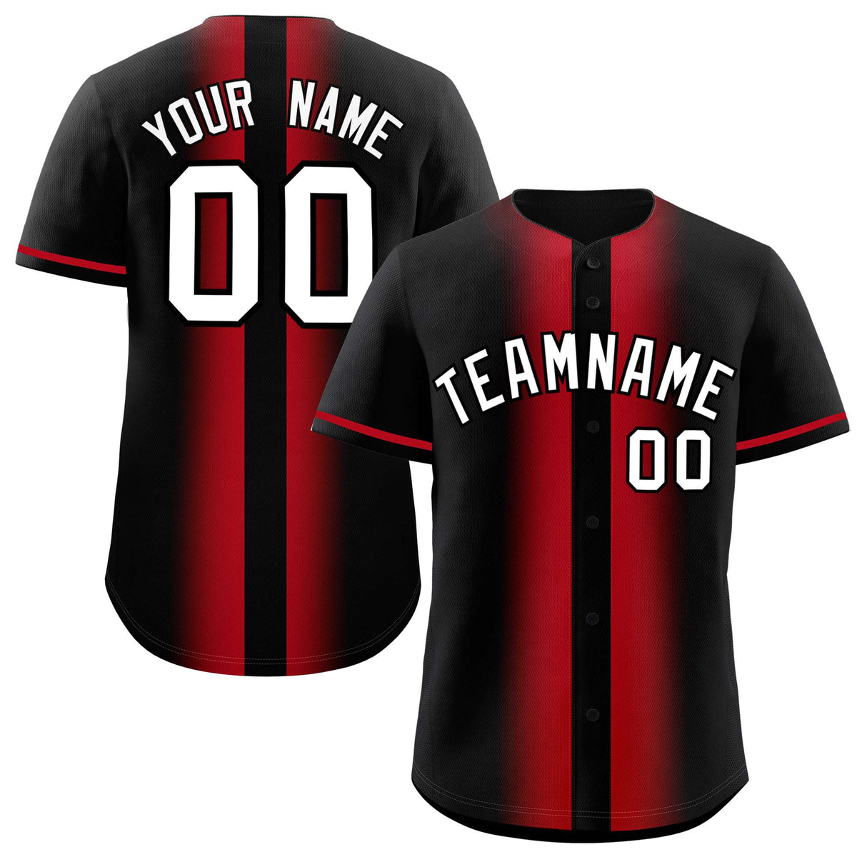 Custom Black Red Lapel Gradient Fashion Authentic Baseball Jersey| KXKSHOP
