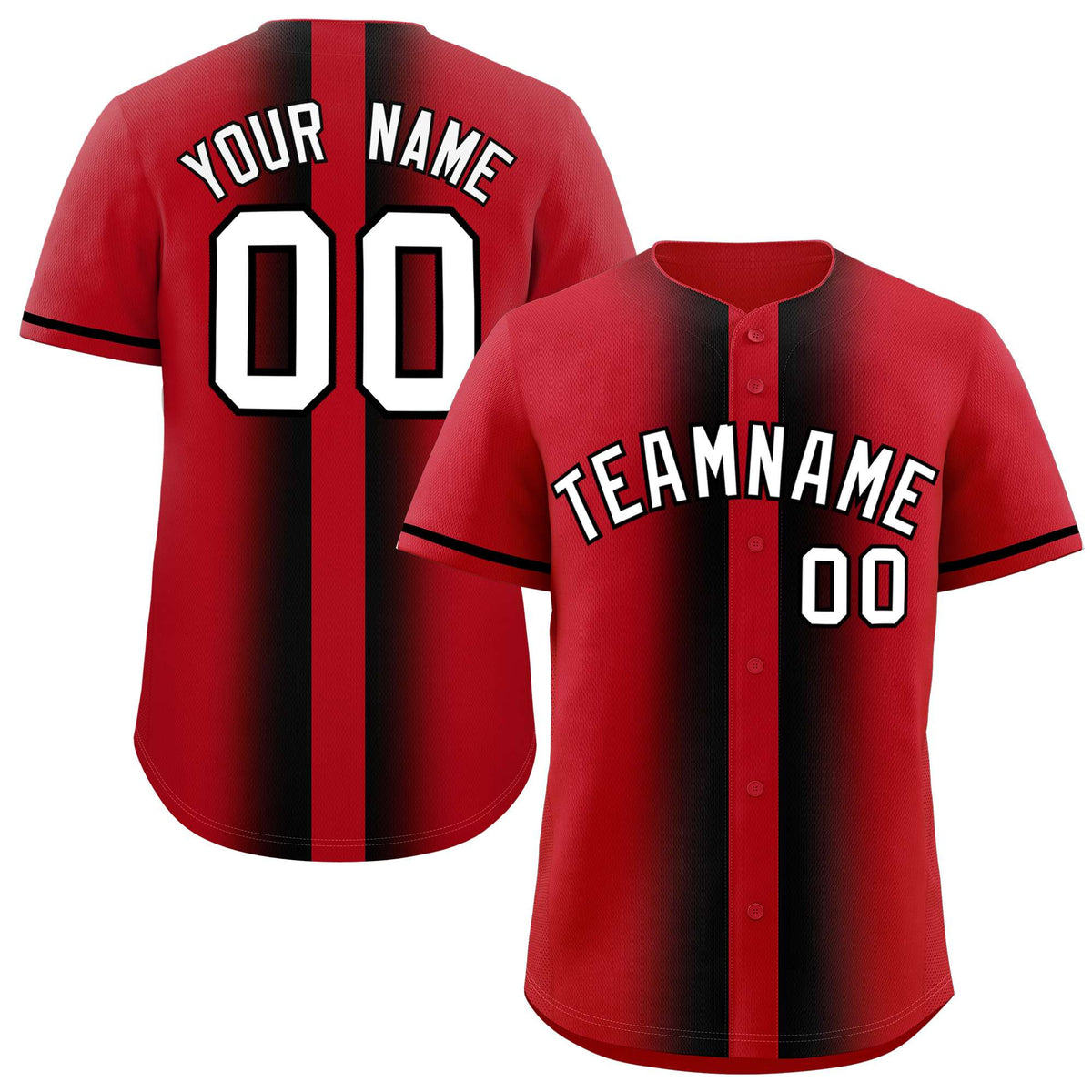 Custom Red Black Lapel Gradient Fashion Authentic Baseball Jersey| KXKSHOP