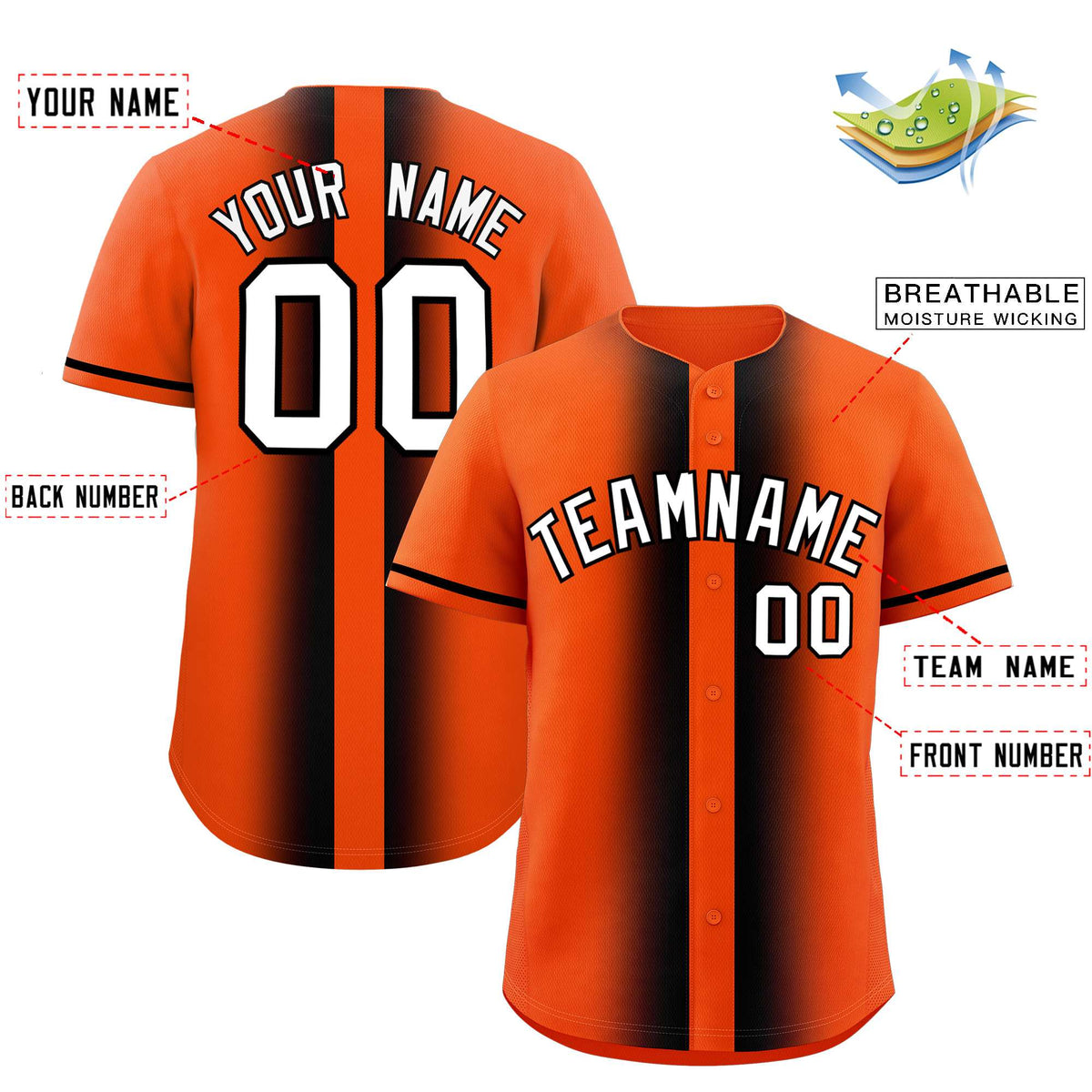 Custom Orange Black Lapel Gradient Fashion Authentic Baseball Jersey| KXKSHOP