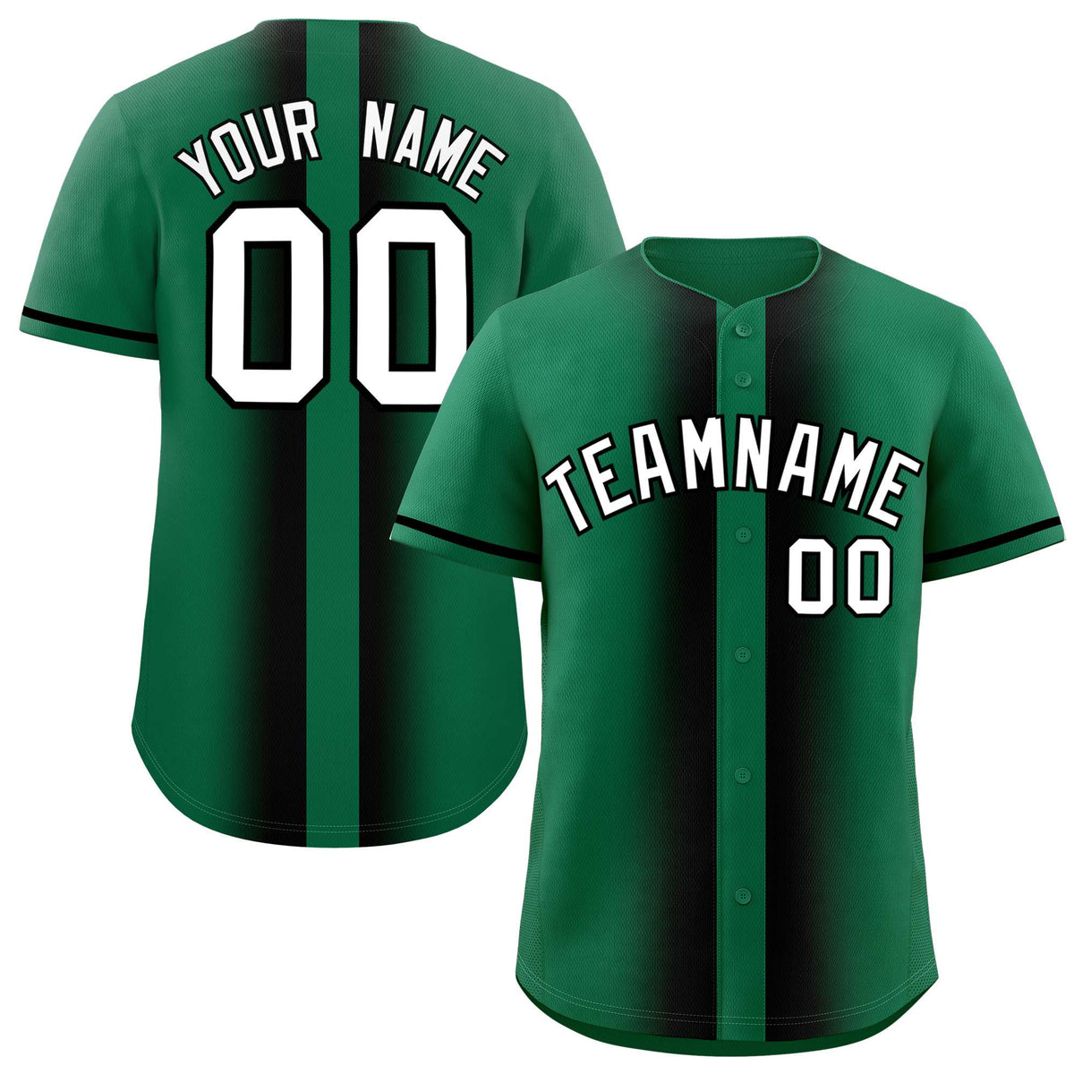 Custom Kelly Green Black Lapel Gradient Fashion Authentic Baseball Jersey| KXKSHOP