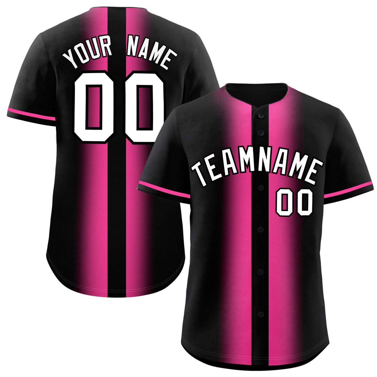 Custom Black Pink Lapel Gradient Fashion Authentic Baseball Jersey| KXKSHOP