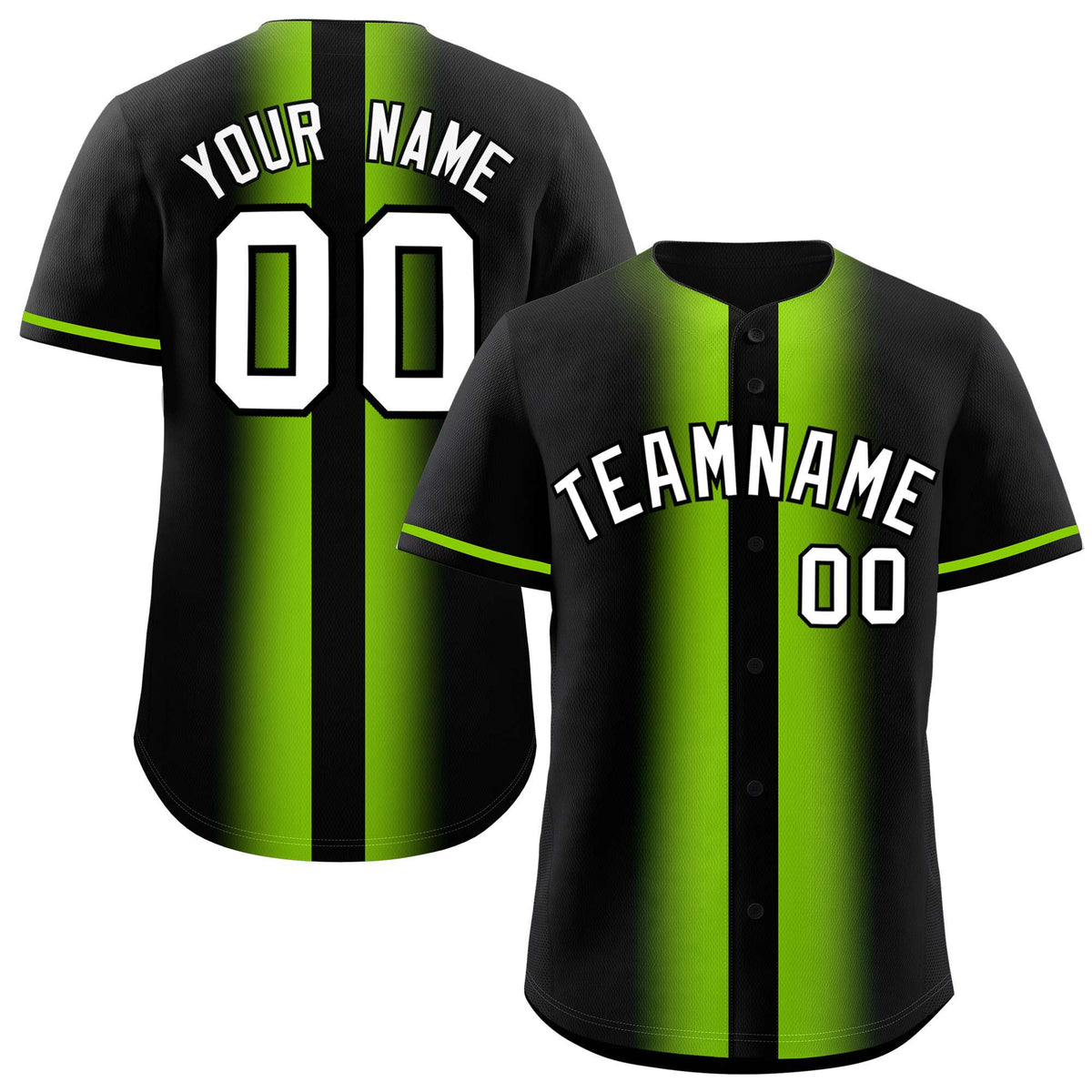 Custom Black Neon Green Lapel Gradient Fashion Authentic Baseball Jersey| KXKSHOP