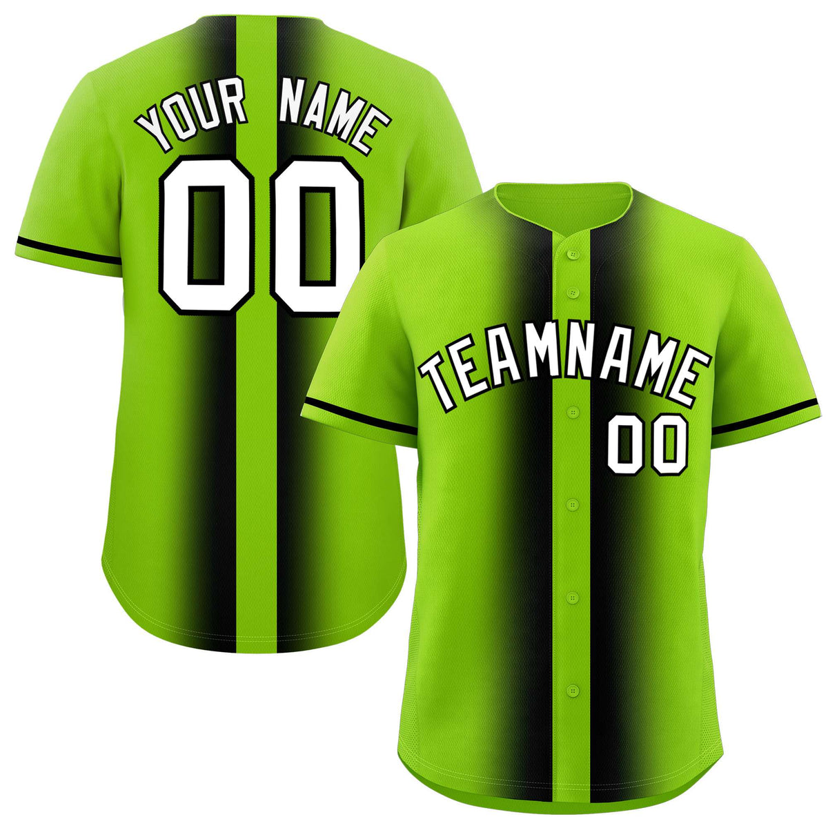 Custom Neon Green Black Lapel Gradient Fashion Authentic Baseball Jersey| KXKSHOP