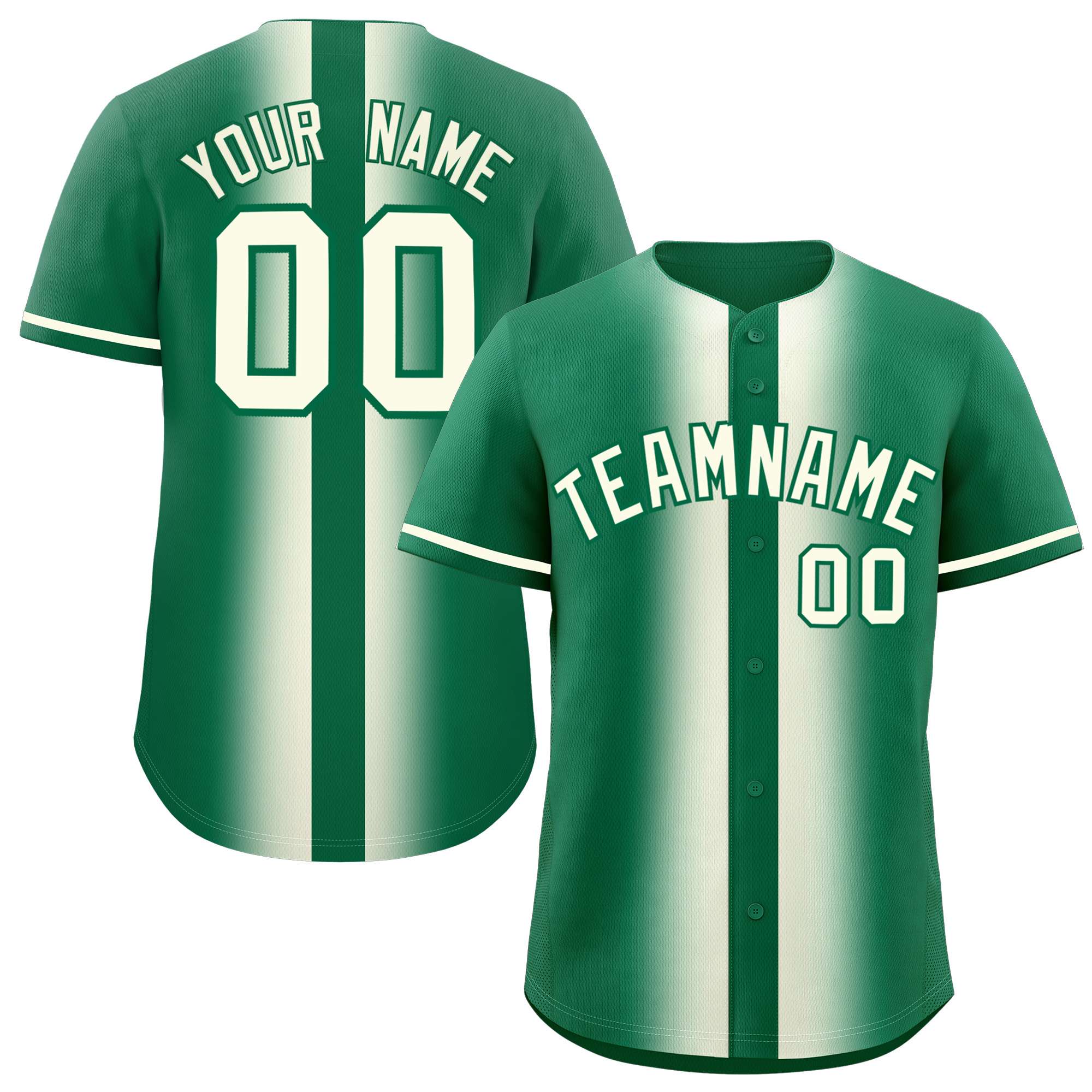 Custom Kelly Green Cream Lapel Gradient Fashion Authentic Baseball Jersey| KXKSHOP