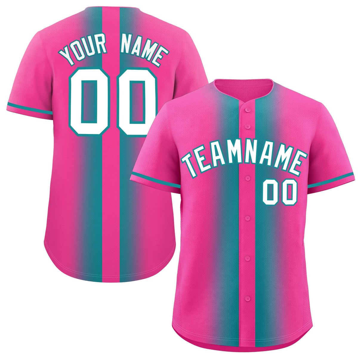 Custom Pink Aqua Lapel Gradient Fashion Authentic Baseball Jersey| KXKSHOP