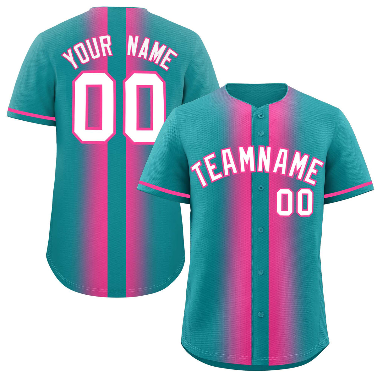 Custom Aqua Pink Lapel Gradient Fashion Authentic Baseball Jersey| KXKSHOP