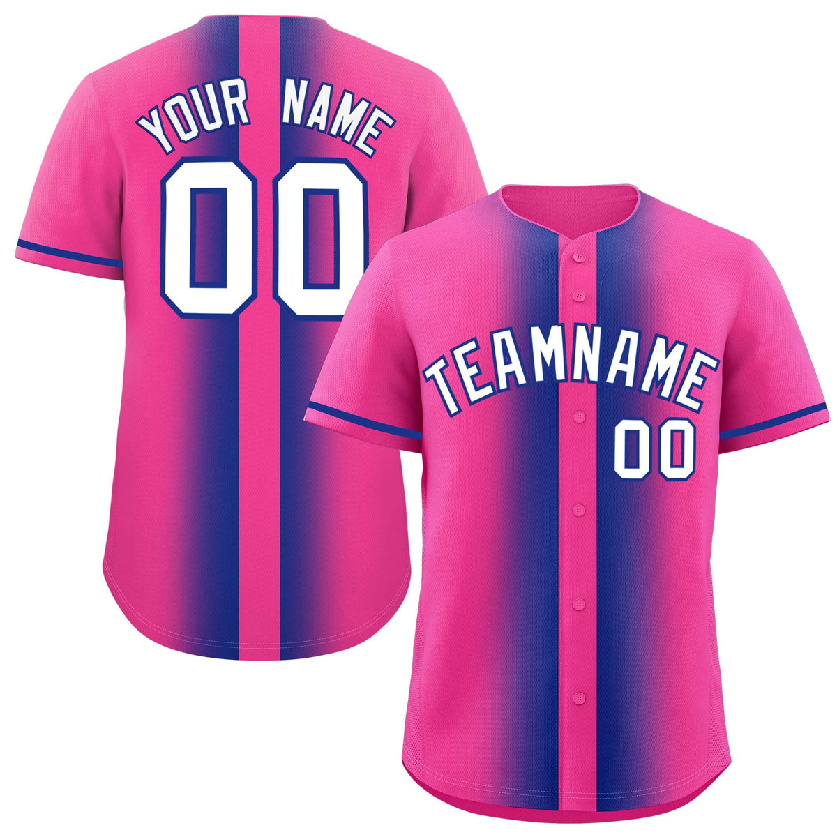 Custom Pink Royal Lapel Gradient Fashion Authentic Baseball Jersey| KXKSHOP