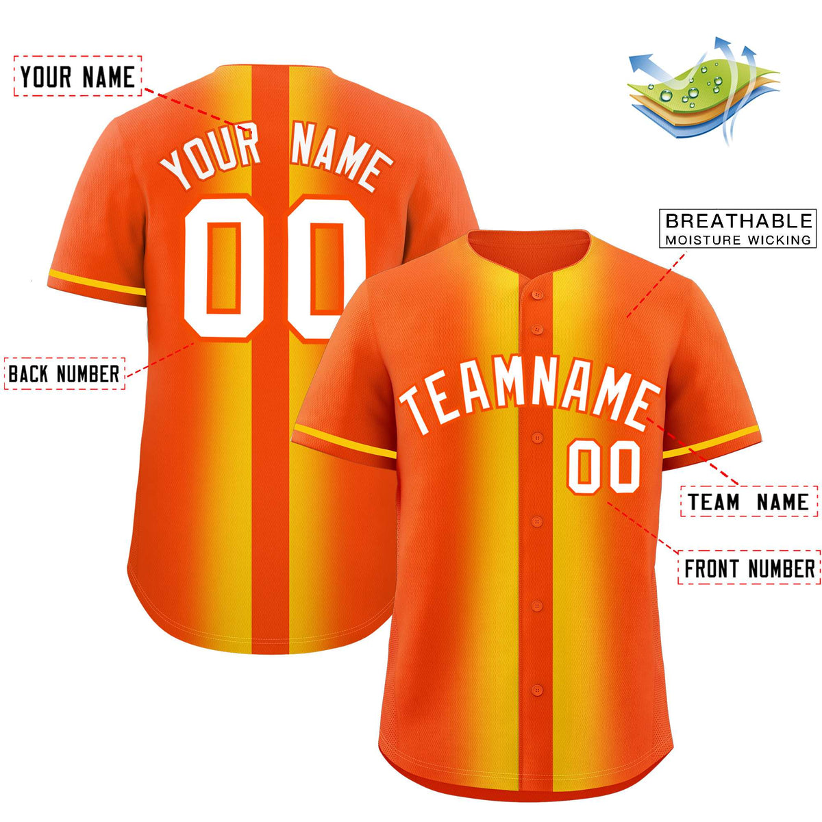 Custom Orange Gold Lapel Gradient Fashion Authentic Baseball Jersey| KXKSHOP