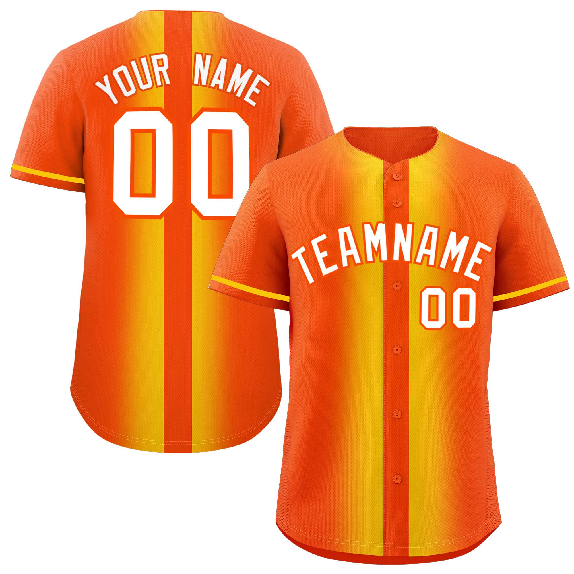 Custom Orange Gold Lapel Gradient Fashion Authentic Baseball Jersey| KXKSHOP