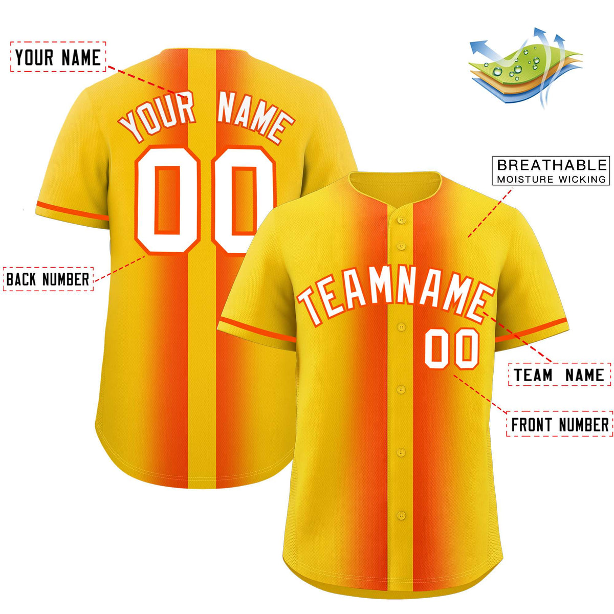 Custom Gold Orange Lapel Gradient Fashion Authentic Baseball Jersey| KXKSHOP