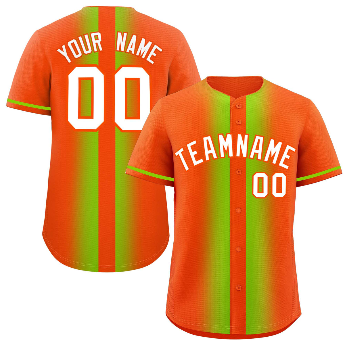 Custom Orange Neon Green Lapel Gradient Fashion Authentic Baseball Jersey| KXKSHOP