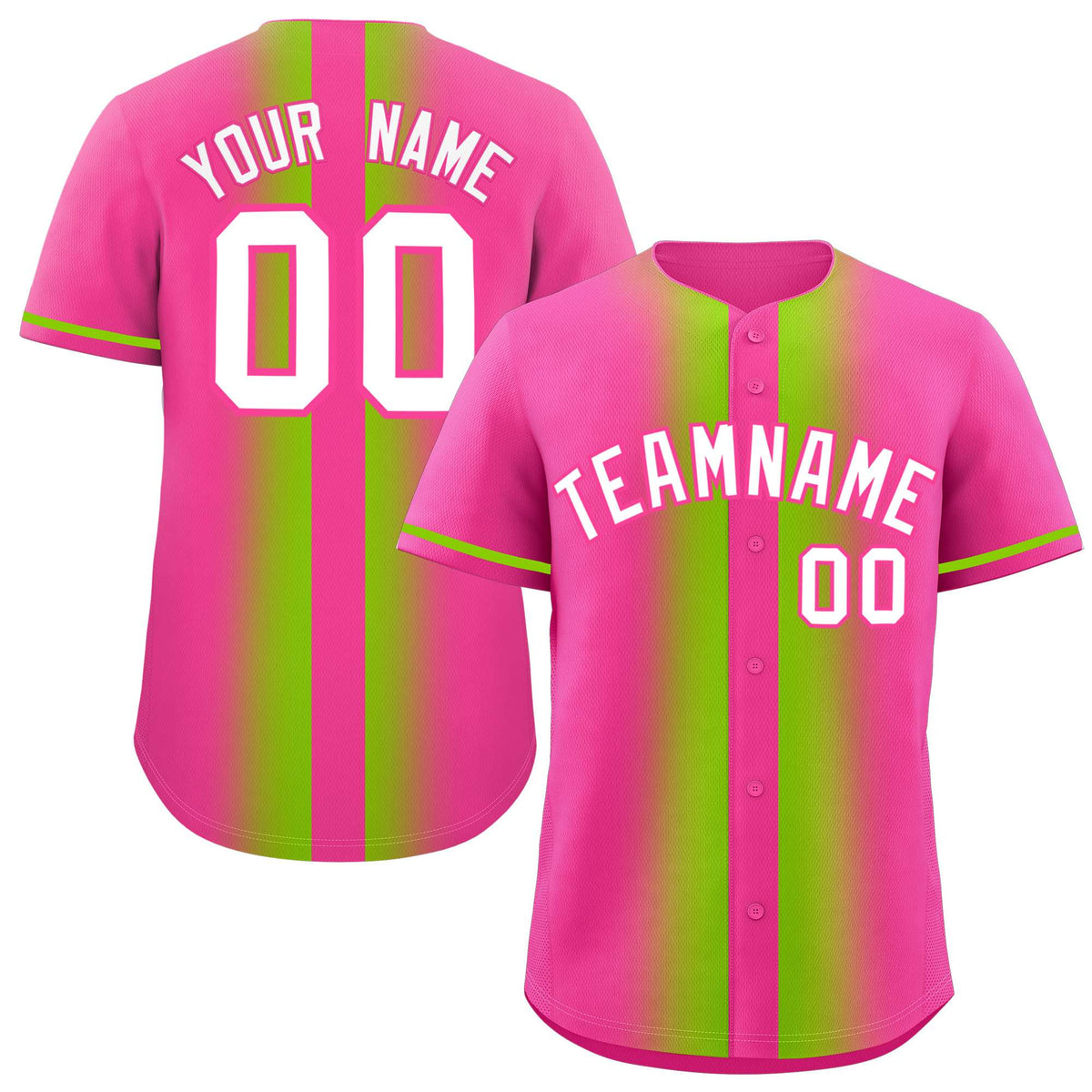 Custom Pink Neon Green Lapel Gradient Fashion Authentic Baseball Jersey| KXKSHOP