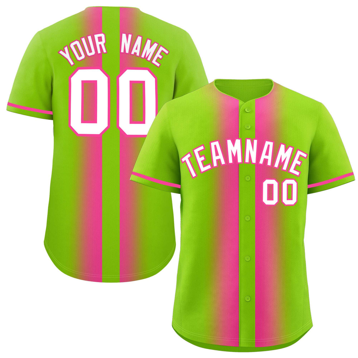 Custom Neon Green Pink Lapel Gradient Fashion Authentic Baseball Jersey| KXKSHOP