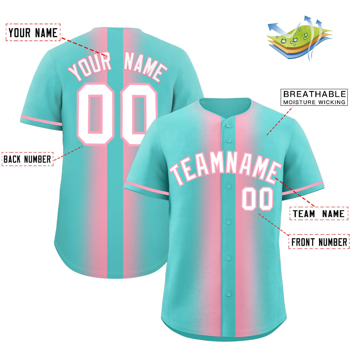 Custom Bright Green Light Pink Lapel Gradient Fashion Authentic Baseball Jersey| KXKSHOP