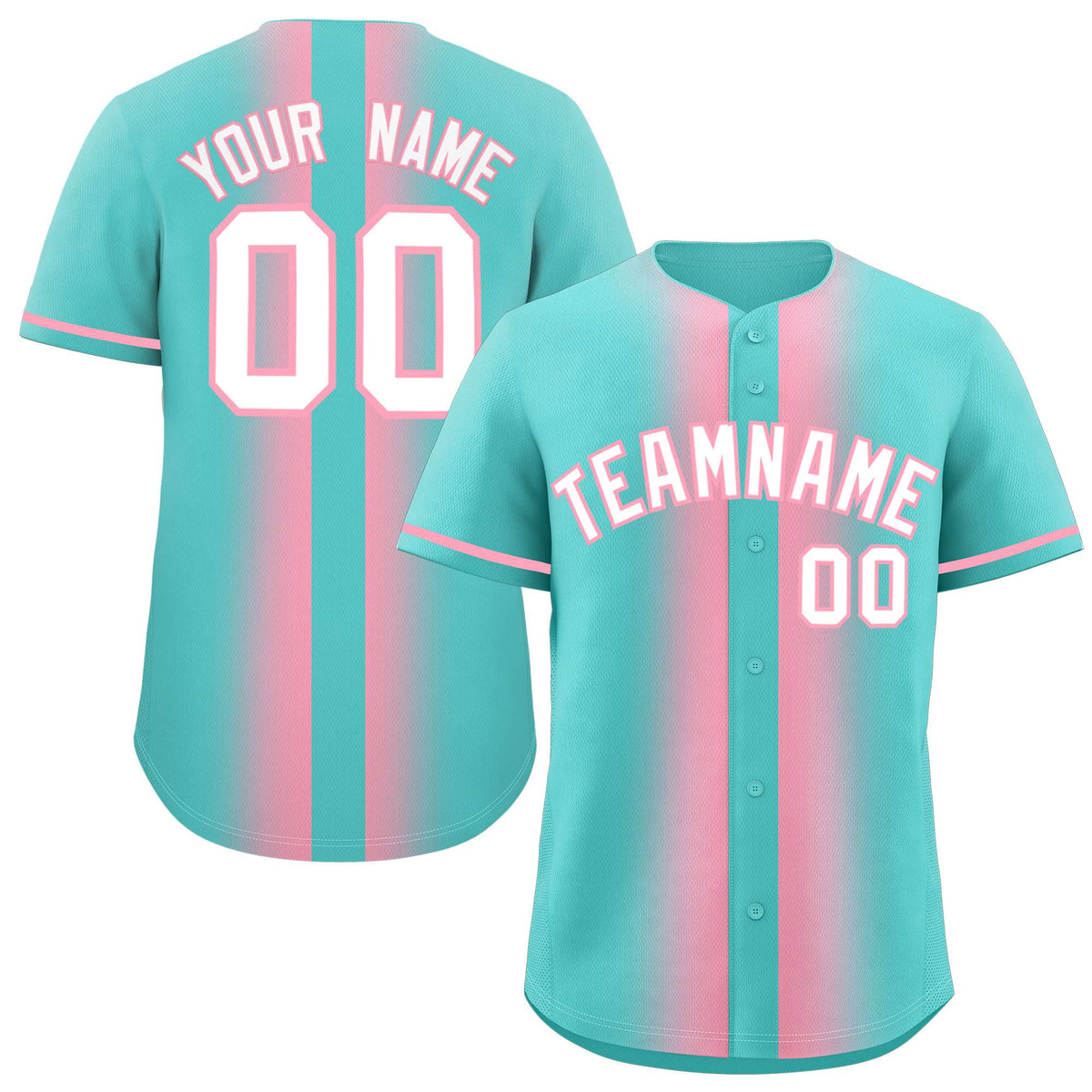 Custom Bright Green Light Pink Lapel Gradient Fashion Authentic Baseball Jersey| KXKSHOP
