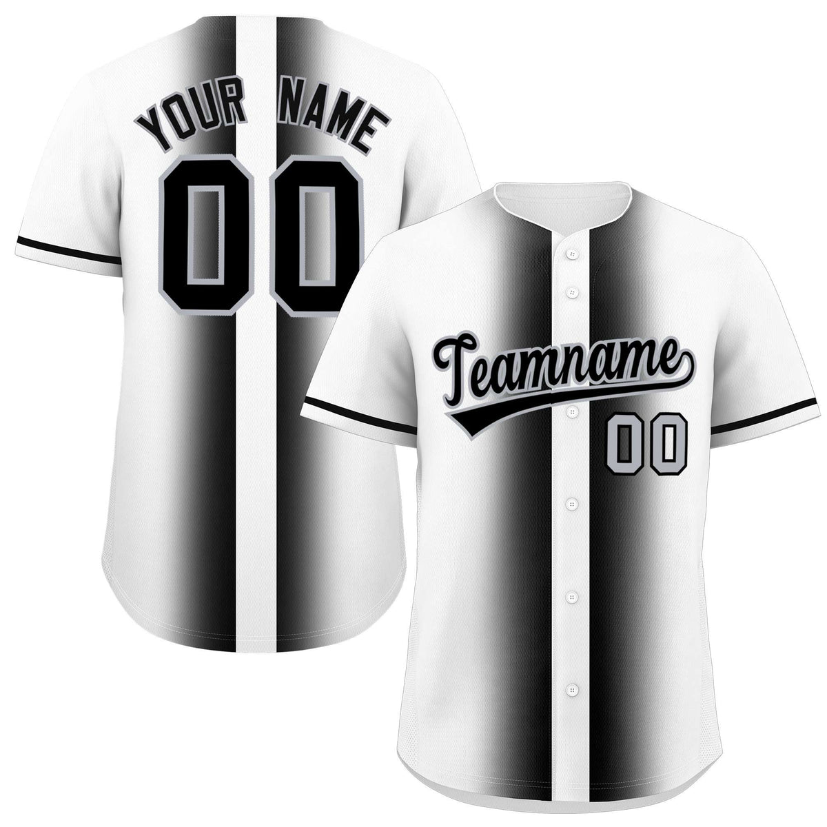 Custom White Black Lapel Gradient Fashion Authentic Baseball Jersey| KXKSHOP