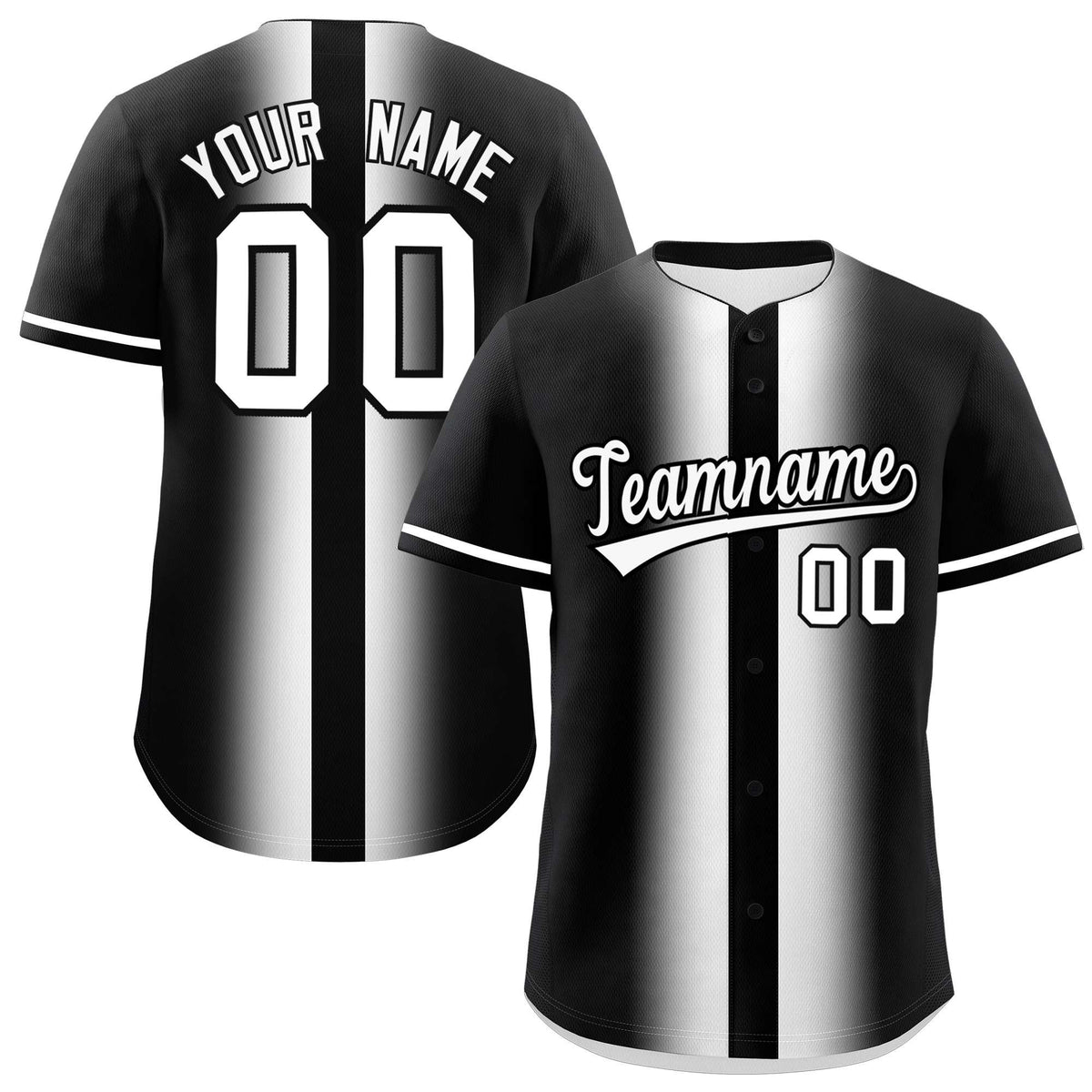 Custom Black White Lapel Gradient Fashion Authentic Baseball Jersey| KXKSHOP