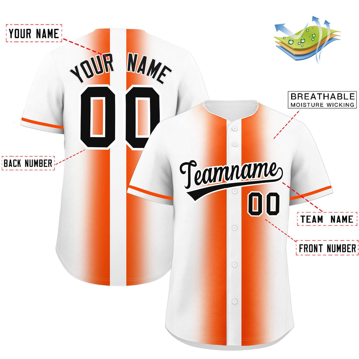 Custom White Orange Lapel Gradient Fashion Authentic Baseball Jersey| KXKSHOP