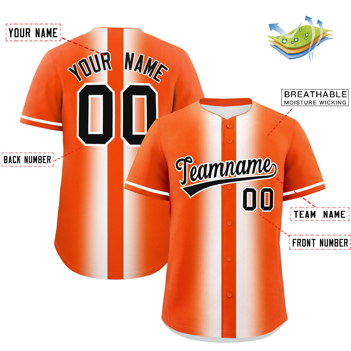 Custom Orange White Lapel Gradient Fashion Authentic Baseball Jersey| KXKSHOP