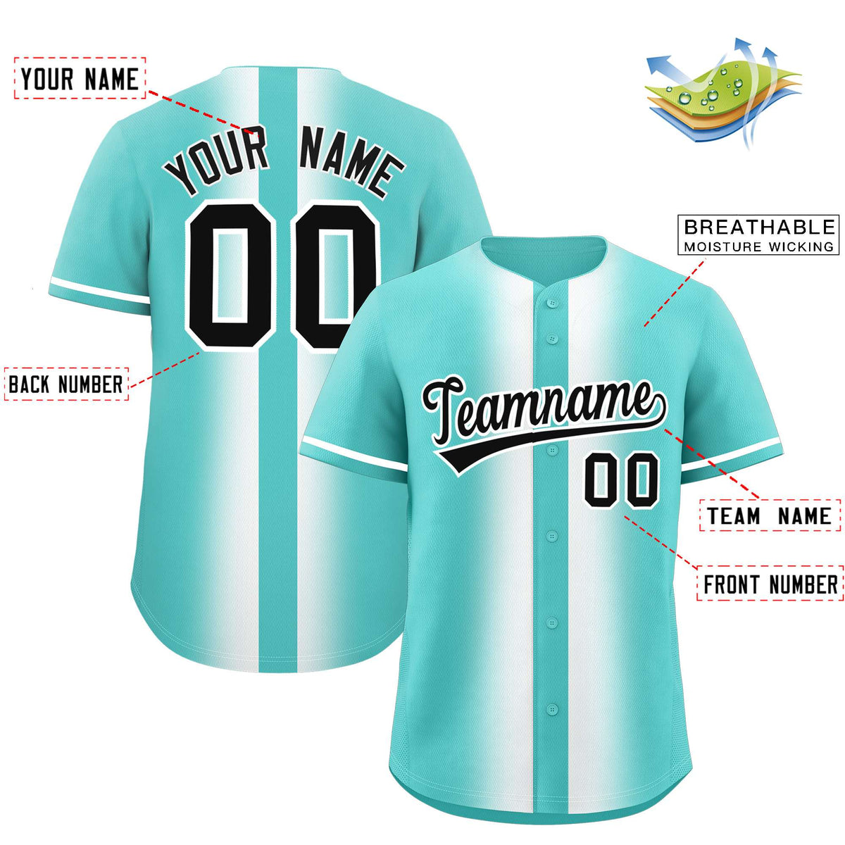 Custom Bright Green White Lapel Gradient Fashion Authentic Baseball Jersey| KXKSHOP