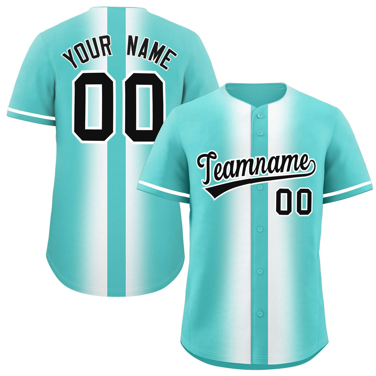 Custom Bright Green White Lapel Gradient Fashion Authentic Baseball Jersey| KXKSHOP