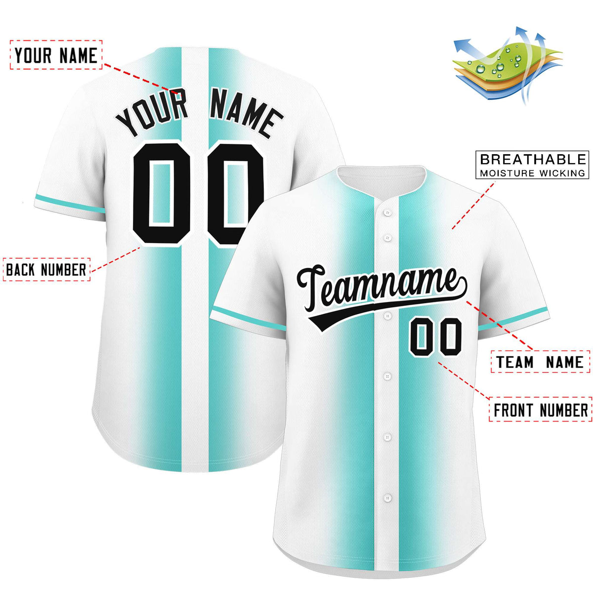 Custom White Bright Green Lapel Gradient Fashion Authentic Baseball Jersey| KXKSHOP