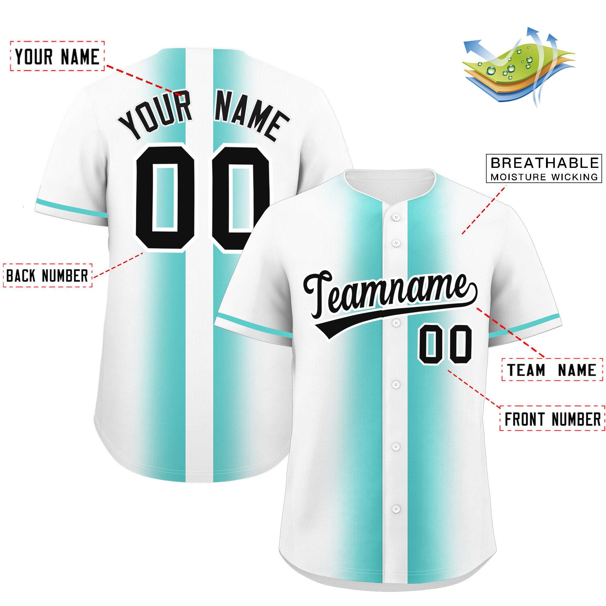 Custom White Bright Green Lapel Gradient Fashion Authentic Baseball Jersey| KXKSHOP