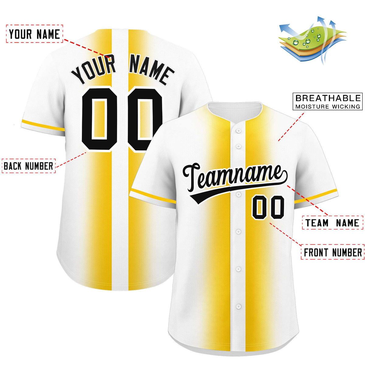 Custom White Gold Lapel Gradient Fashion Authentic Baseball Jersey| KXKSHOP