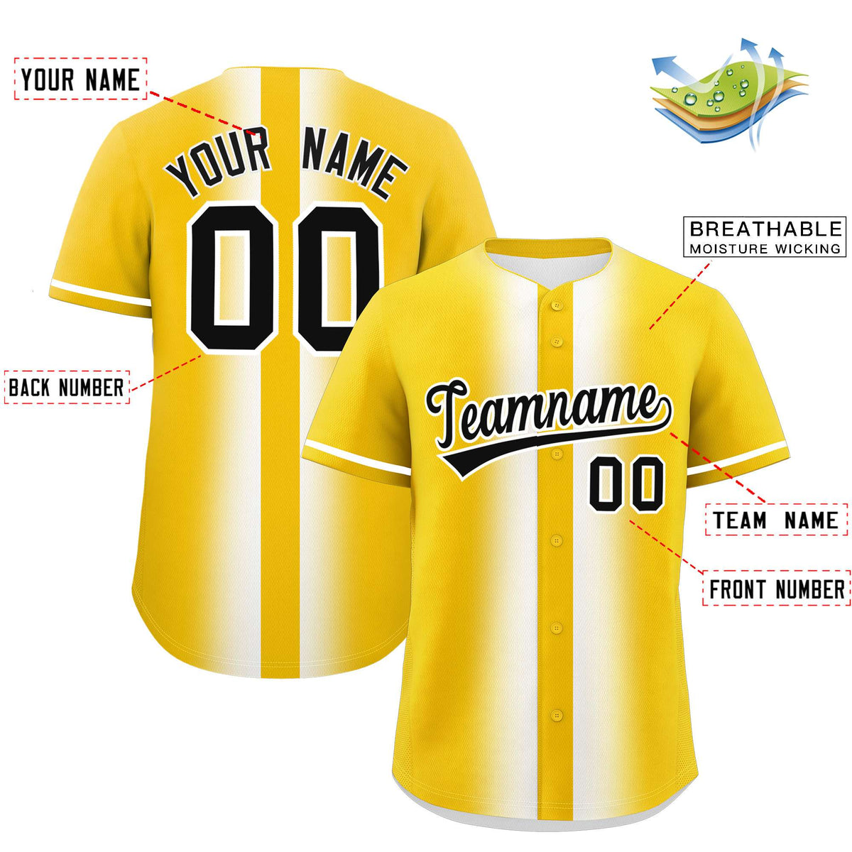 Custom Gold White Lapel Gradient Fashion Authentic Baseball Jersey| KXKSHOP