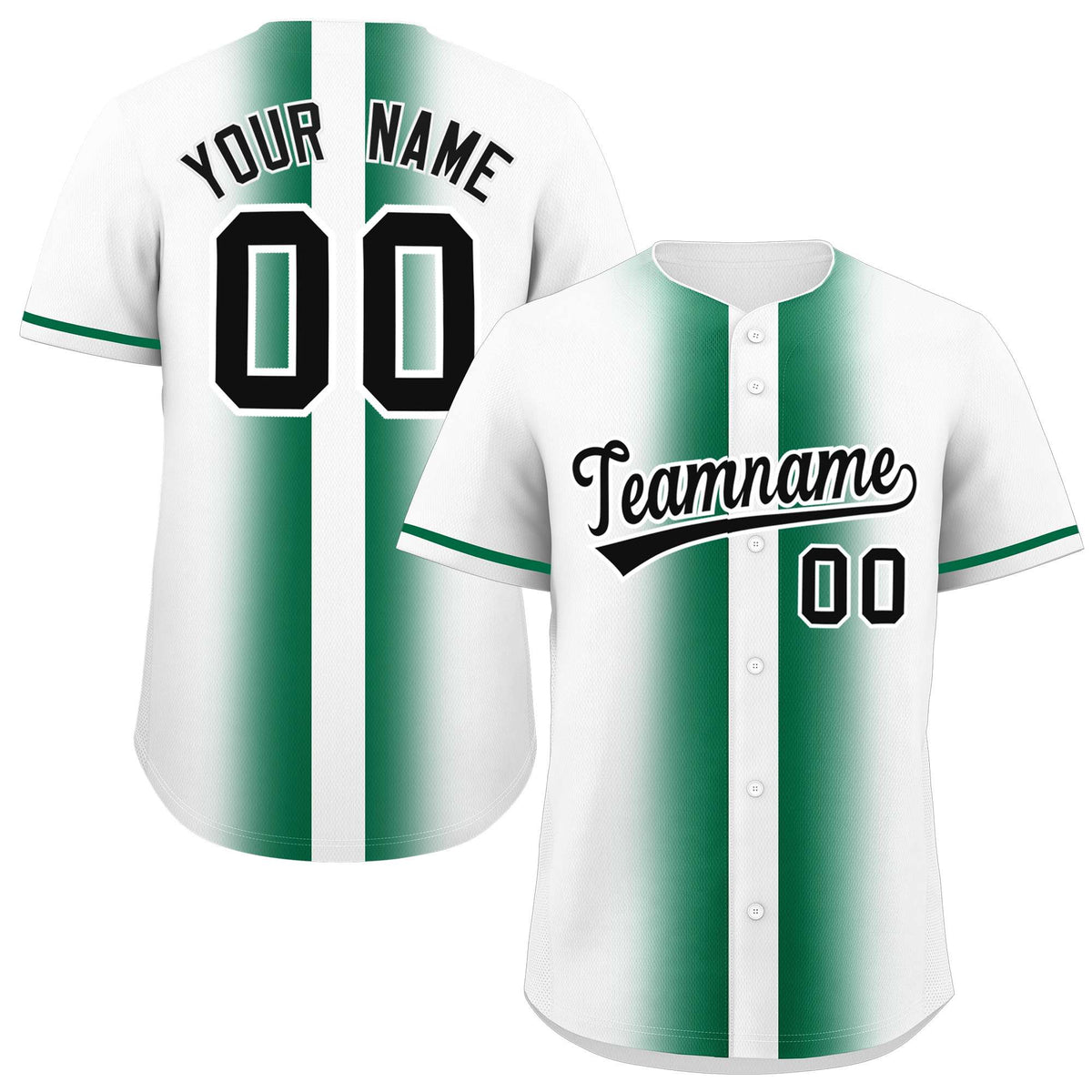 Custom White Kelly Green Lapel Gradient Fashion Authentic Baseball Jersey| KXKSHOP