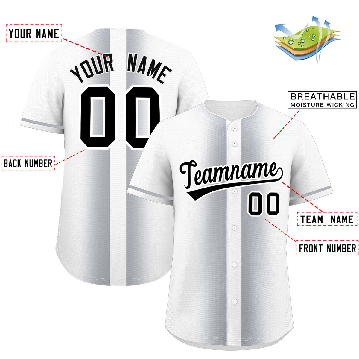 Custom White Silver Lapel Gradient Fashion Authentic Baseball Jersey| KXKSHOP