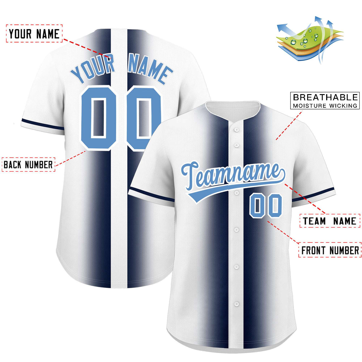 Custom White Navy Lapel Gradient Fashion Authentic Baseball Jersey| KXKSHOP