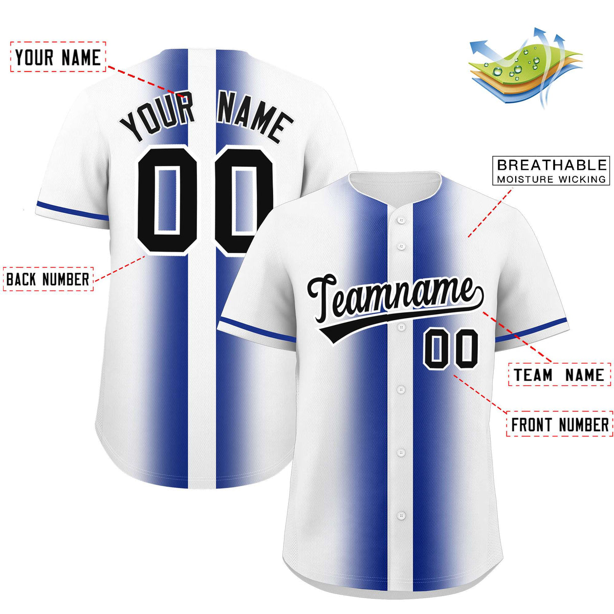 Custom White Royal Lapel Gradient Fashion Authentic Baseball Jersey| KXKSHOP