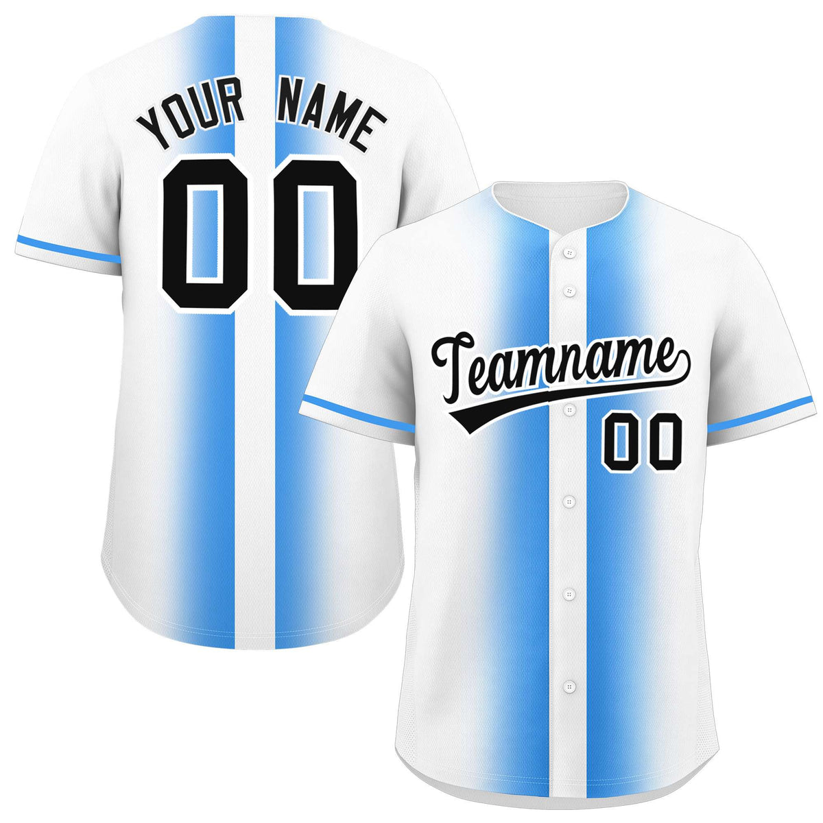 Custom White Powder Blue Lapel Gradient Fashion Authentic Baseball Jersey| KXKSHOP