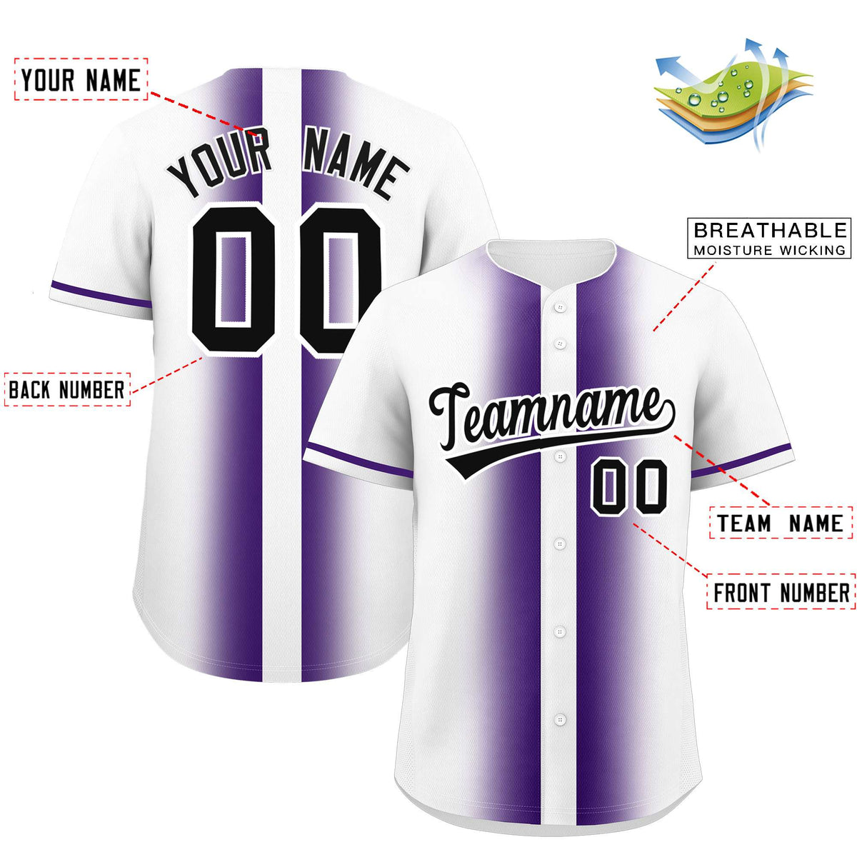 Custom White Purple Lapel Gradient Fashion Authentic Baseball Jersey| KXKSHOP