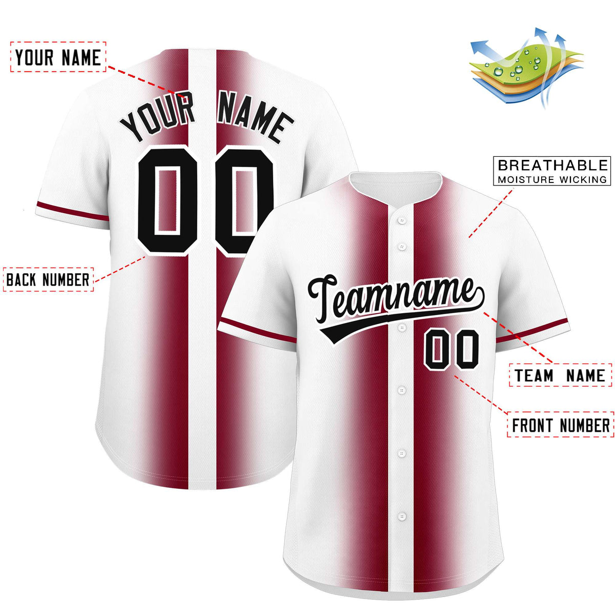 Custom White Crimson Lapel Gradient Fashion Authentic Baseball Jersey| KXKSHOP