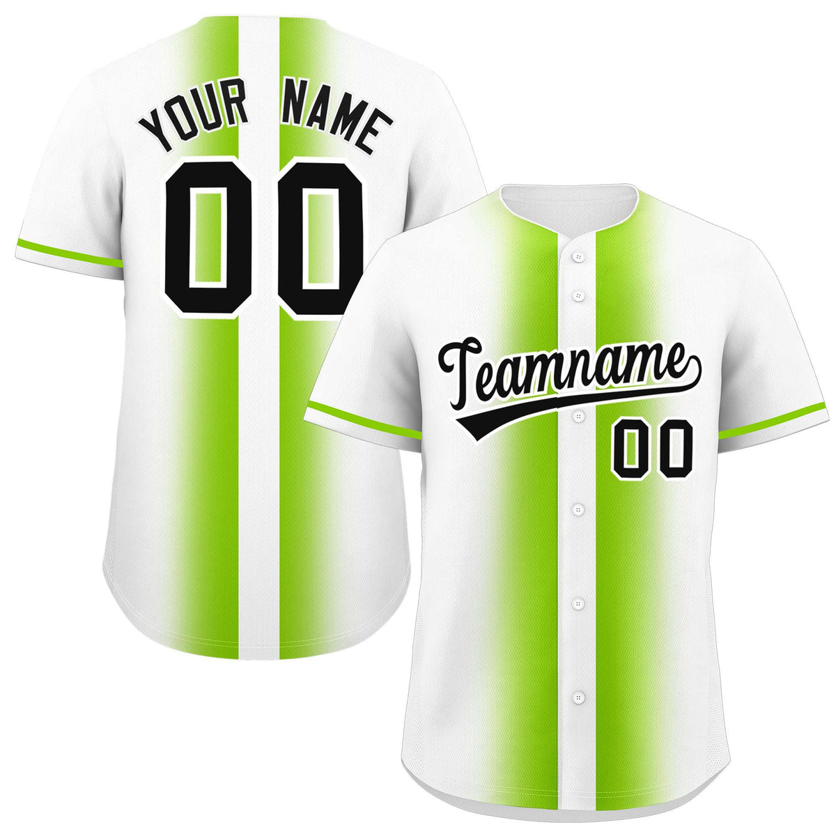 Custom White Neon Green Lapel Gradient Fashion Authentic Baseball Jersey| KXKSHOP