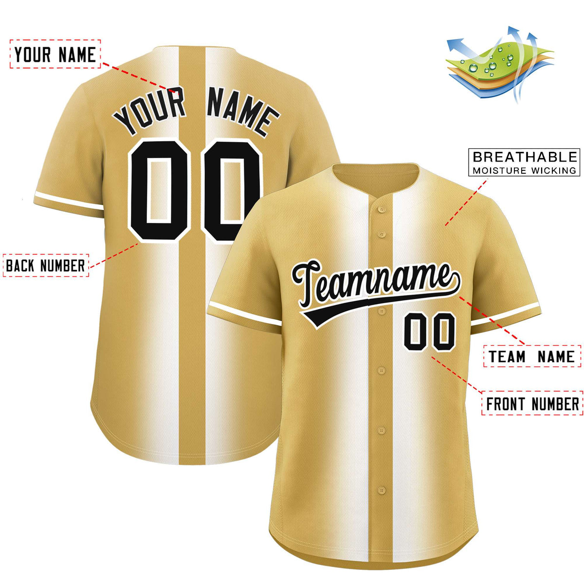 Custom Old Gold White Lapel Gradient Fashion Authentic Baseball Jersey| KXKSHOP