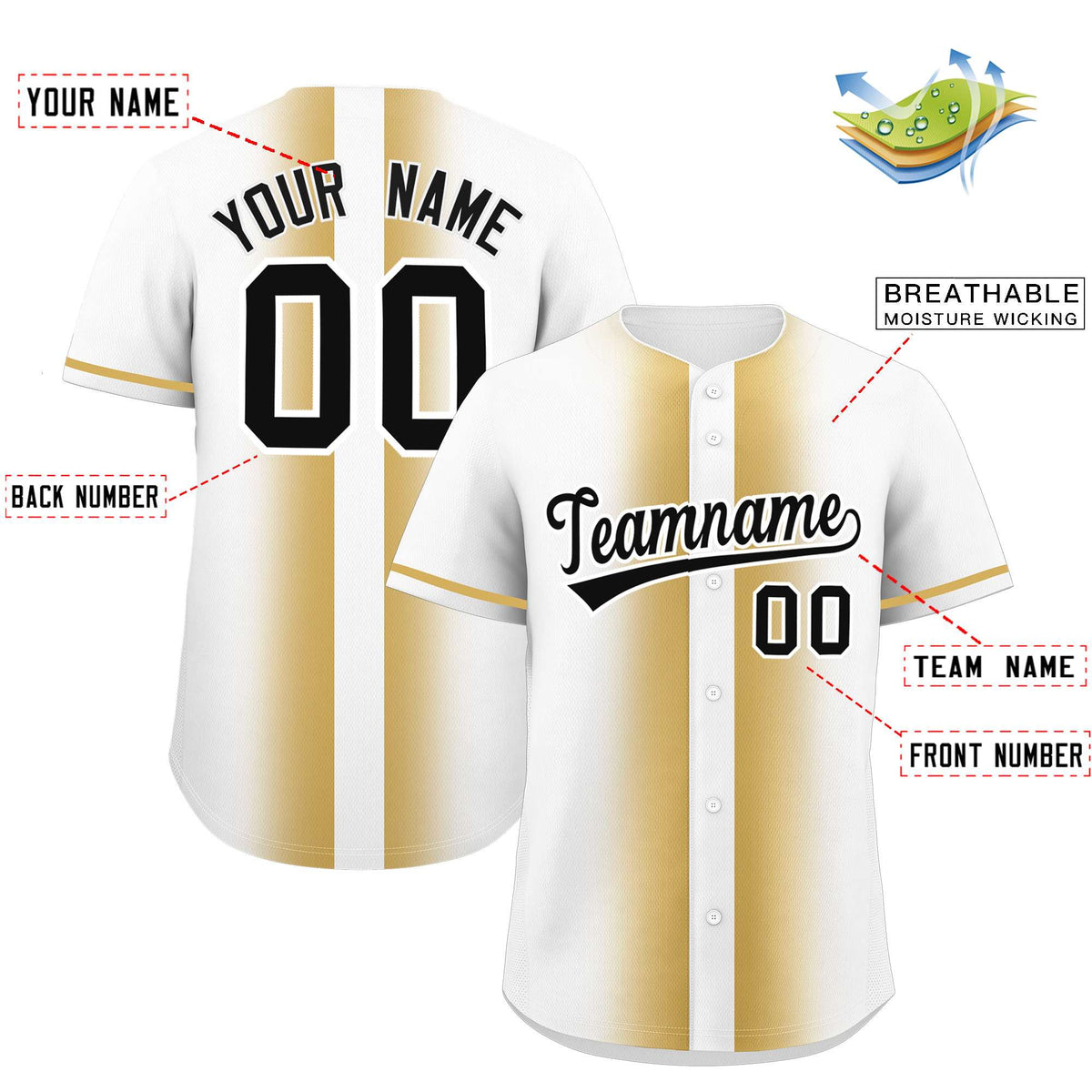 Custom White Old Gold Lapel Gradient Fashion Authentic Baseball Jersey| KXKSHOP