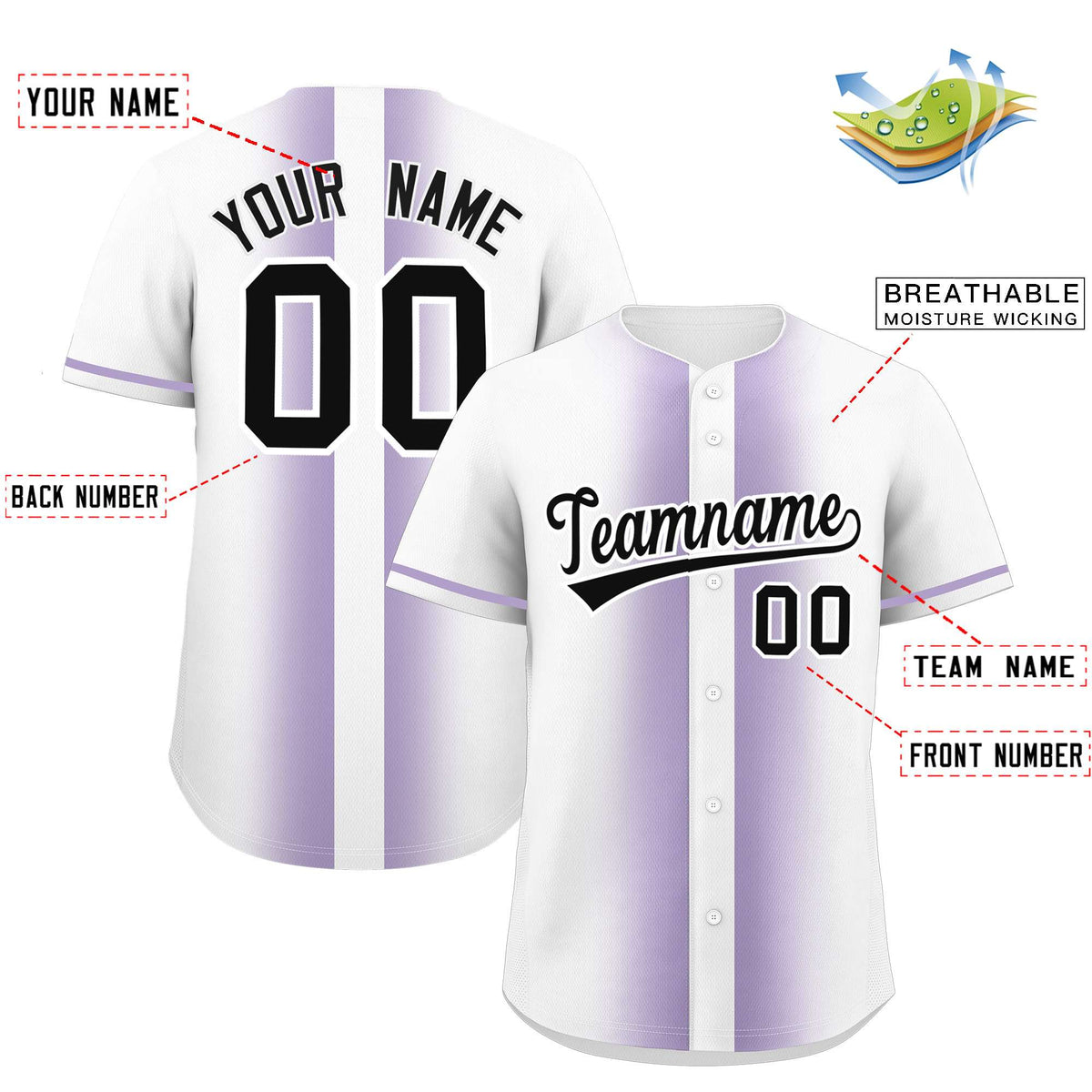 Custom White Light Purple Lapel Gradient Fashion Authentic Baseball Jersey| KXKSHOP