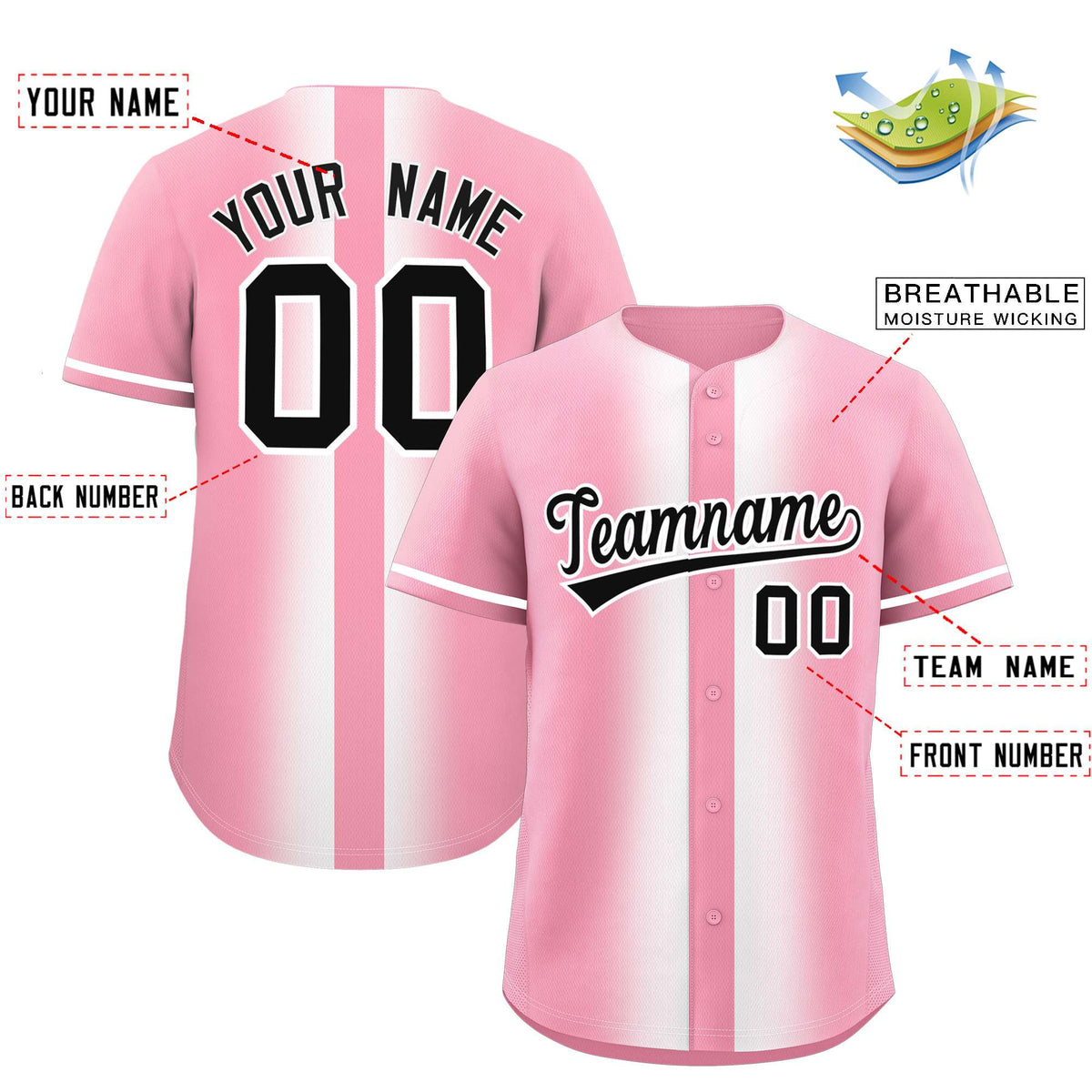 Custom Light Pink White Lapel Gradient Fashion Authentic Baseball Jersey| KXKSHOP