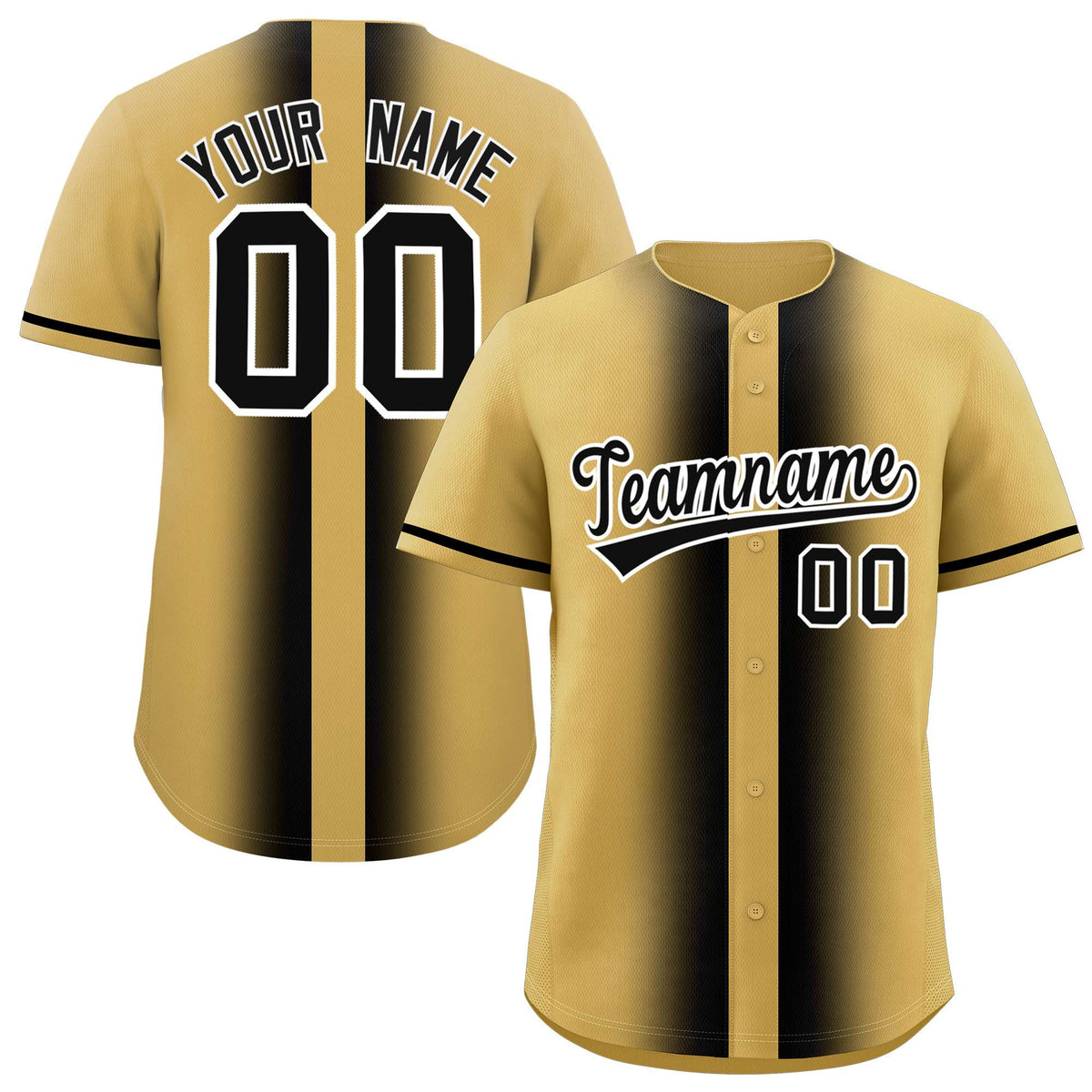 Custom Old Gold Black Lapel Gradient Fashion Authentic Baseball Jersey| KXKSHOP