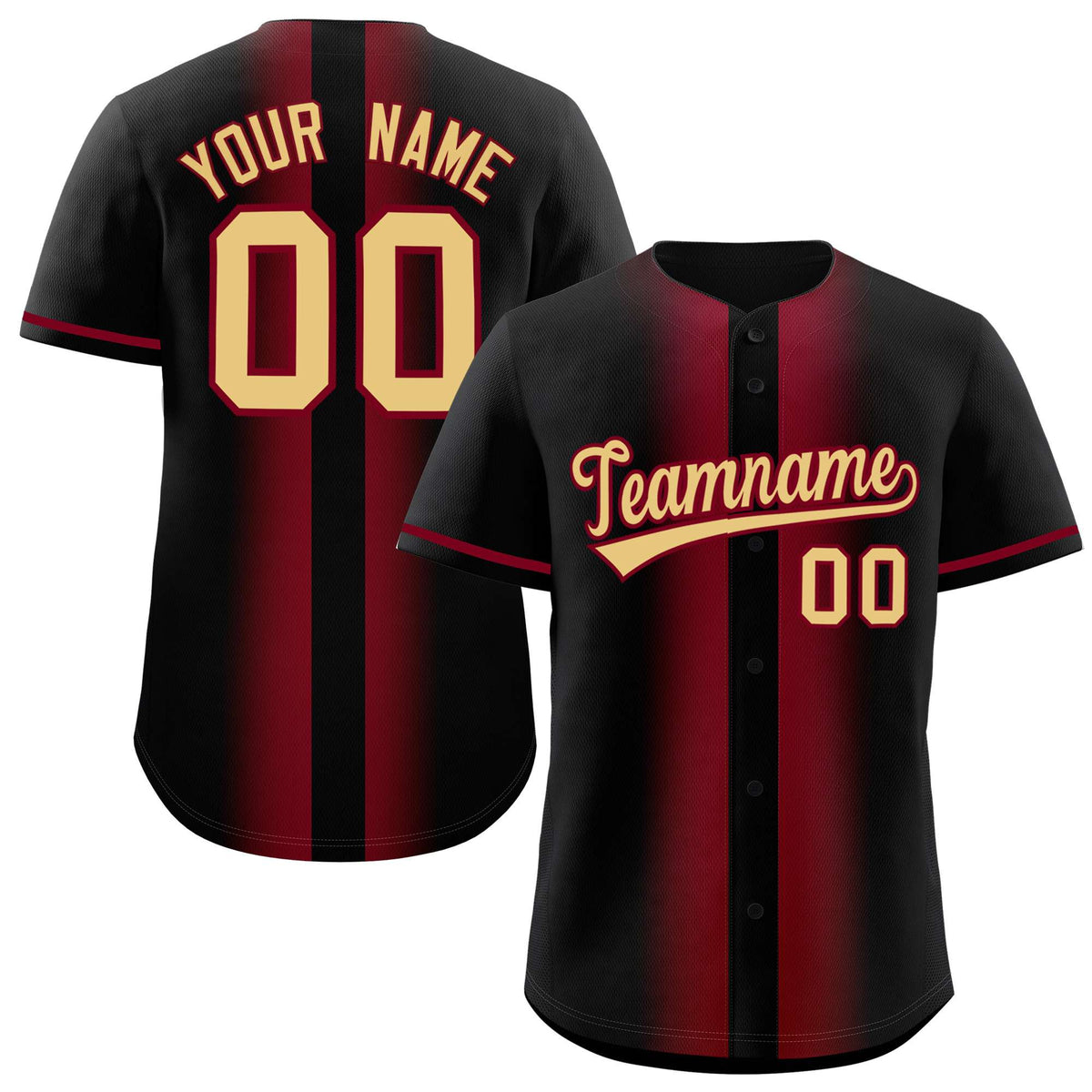 Custom Black Crimson Lapel Gradient Fashion Authentic Baseball Jersey| KXKSHOP